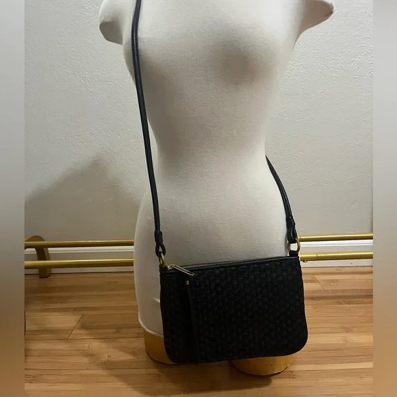 Elliot Lucca Woven Leather Black Crossbody Bag Purse Like New - Picture 7 of 16
